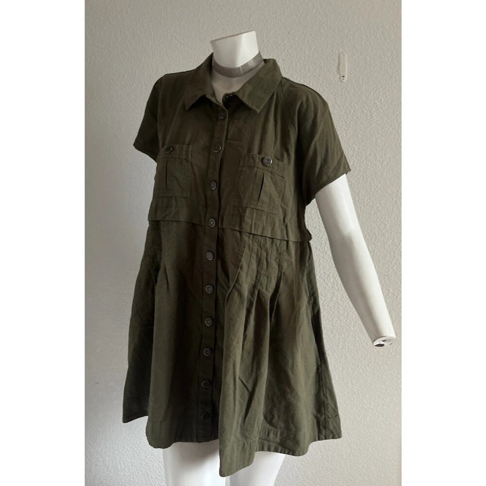 Free People Ronnie Cotton Poplin Mini Shirtdress Oversize Fit Olive Small - Picture 3 of 8